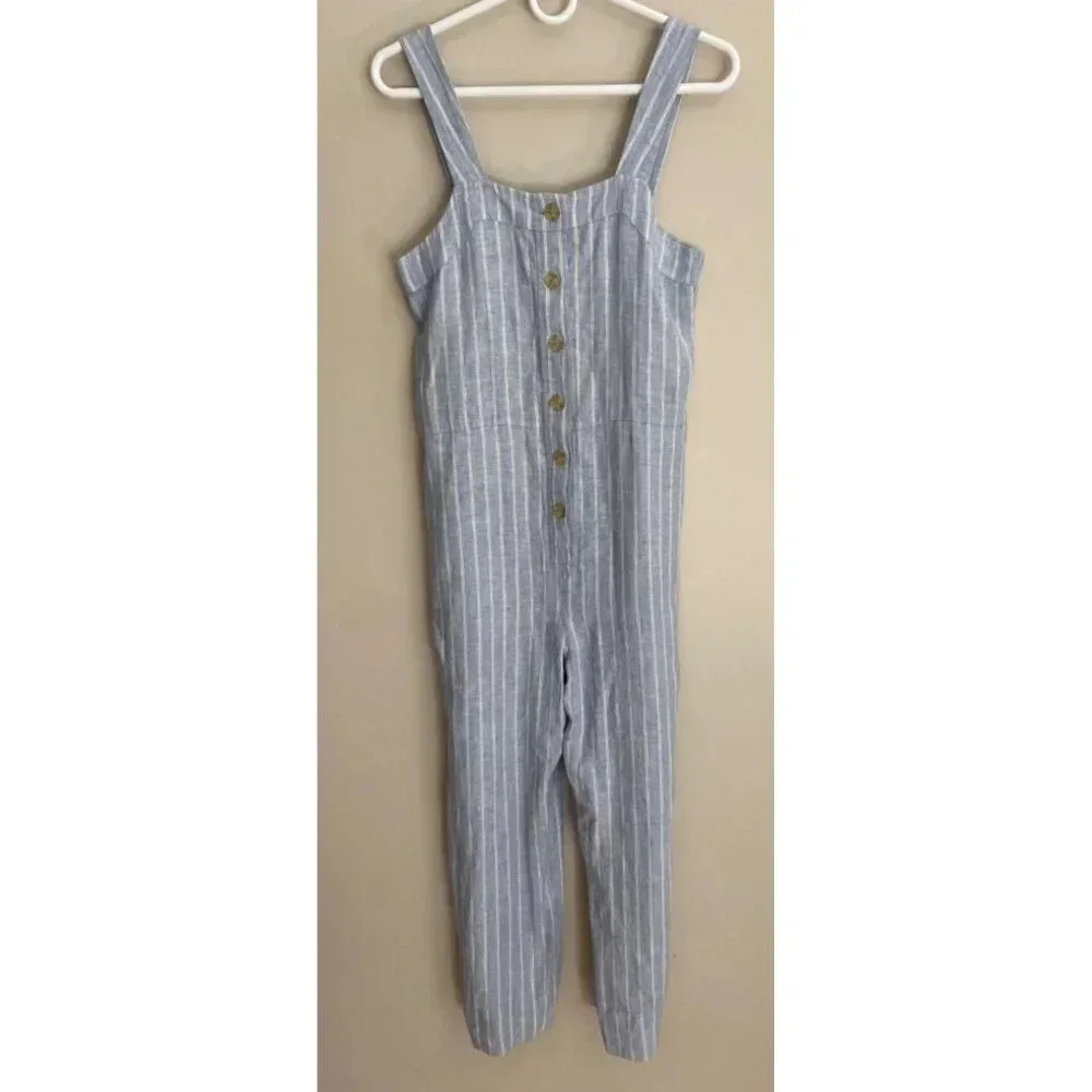 Everlane NWT Blue & White Striped Linen Jumpsuit WITHOUT BELT Size 0